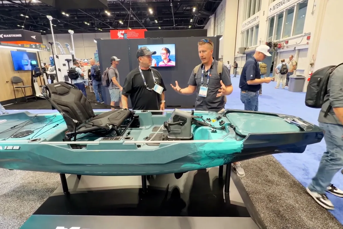 Side profile of the VoyaX MOSSA 97 at the ICAST show booth