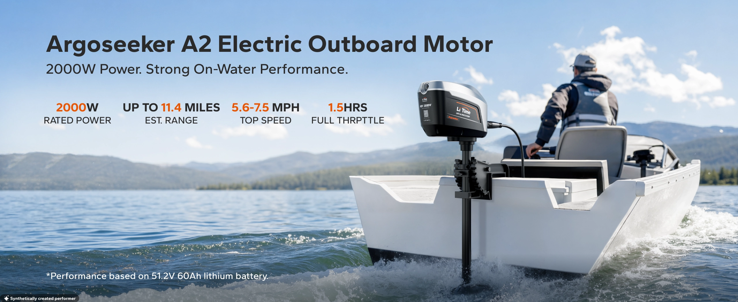 LiTime ArgoSeeker A2 Review 3 LiTime ArgoSeeker A2 48V electric outboard motor mounted on a small boat