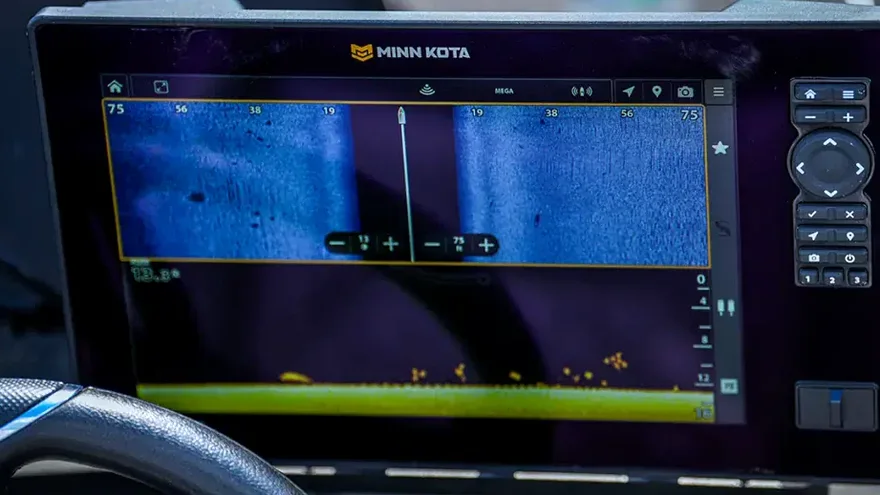 Minn Kota X Series fish finder with side imaging split view